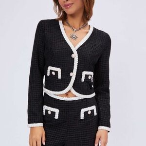 Cider Black and White Tweed Blazer Cropped Tailored